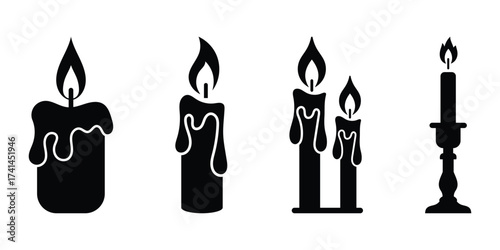 Candle icon, candle vector icon illustration of decorative wax candles with burning flames