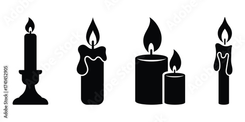 Candle icon, candle vector icon illustration of decorative wax candles with burning flames