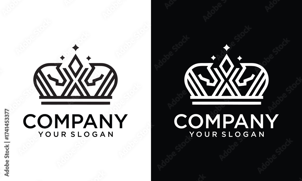 Obraz premium creative black and white simple vector flat art logo of two chess knights and castle tower behind them