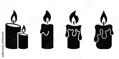 Candle icon, candle vector icon illustration of decorative wax candles with burning flames