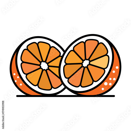 Two orange halves vector icon showing colorful citrus fruit cross section illustration