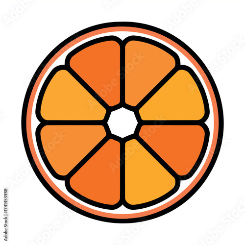 Orange fruit slice simple vector graphic showing citrus cross section design