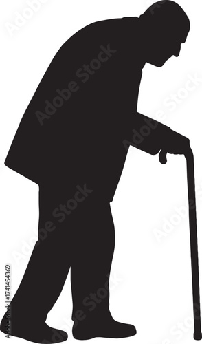 Elderly Man Silhouette Icon Walking With Cane For Senior Healthcare Graphic