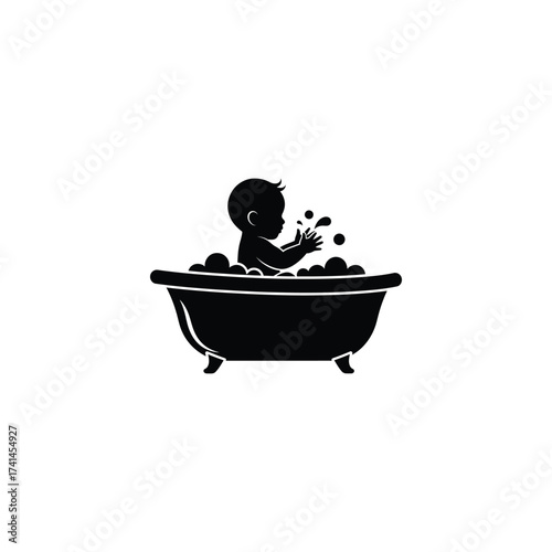 The silhouette of a baby bathing in a tub full of bubbles represents cleanliness, hygiene, and the joy of bath time