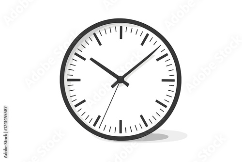 Vector illustration of a simple black and white wall clock face. Clean minimalist design for concepts like time management, business deadlines, schedules, and urgency. Modern watch.