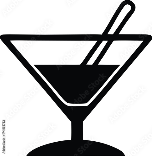 Iconic martini glass with stirrer simple silhouette perfect for bar menus drink recipes and cocktail party invitations