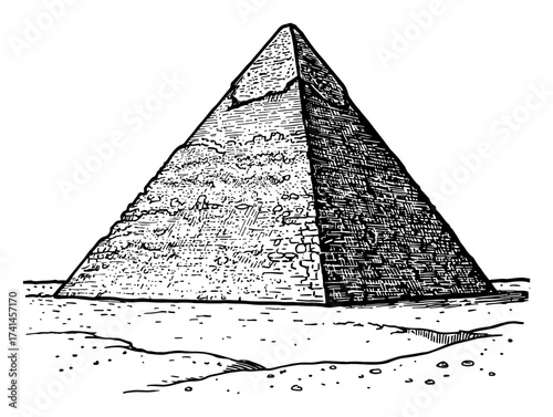 Great Giza Pyramid Black and White Outline Line Art Drawing Isolated Vector Illustration Antique