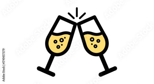 Tableau sur toile Two Champagne Glasses Toasting with Sparkling Bubbles Icon.