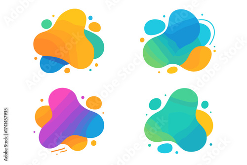 Set of abstract liquid shapes. Vector gradient fluid banners. Dynamic colorful amoeba blobs. Modern graphic elements for design. Organic flowing forms on white background.
