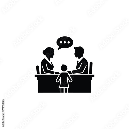 Family meeting with teacher silhouette parent parent-teacher conference vector illustration