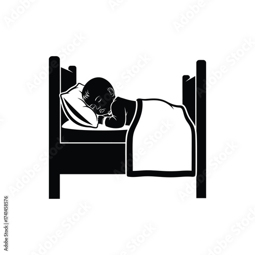 Illustration of a baby sleeping peacefully in a bed