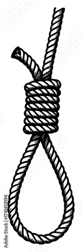 Old Style Hanging Device Rope Noose Black and White Outline Line Art Drawing Engraving Detail