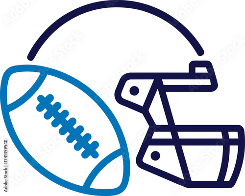 Blue football and dark blue helmet graphic icon sport american