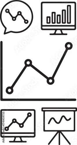 Financial Chart and Graph Line Art Illustration