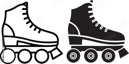 Classic roller skate icons two styles outline and silhouette for sports and recreation