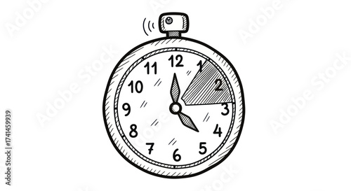 Fotografia Hand-drawn stopwatch with a ticking second hand and alarm button.