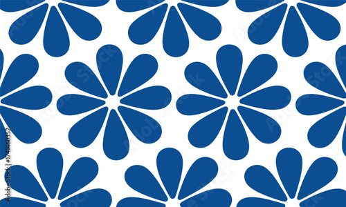 Seamless pattern of blue flower petals on white background floral