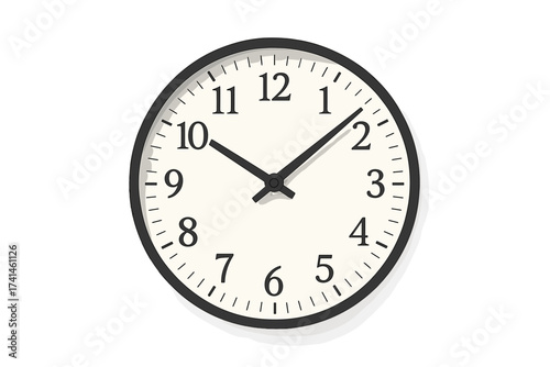 Minimalist clock face isolated on white background. Modern classic round wall clock with black frame and hands. Time, deadline, schedule concept. Vector illustration design.