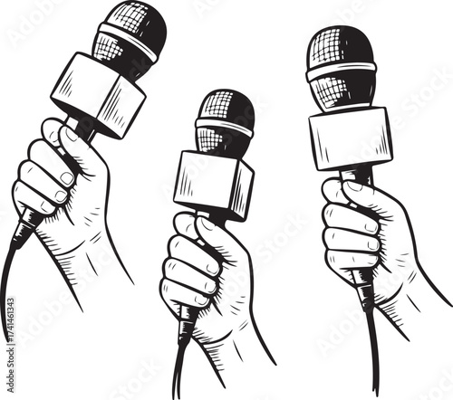 Hand Holding Microphone Journalism Interview News Reporting Media