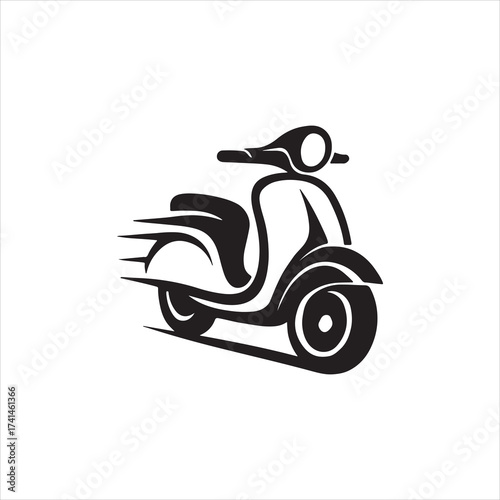A black and white vector illustration of a stylized scooter