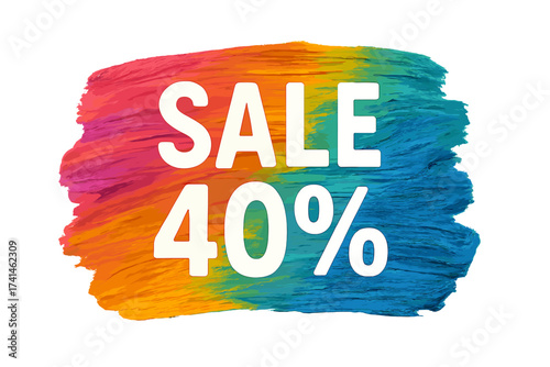 Vibrant art brush acrylic paint stroke 40% sale banner design, colorful abstract watercolor texture, artistic discount promotion, creative shop marketing vector