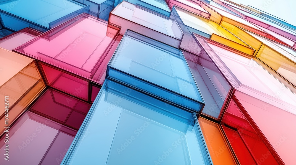 Fototapeta premium Colorful Transparent Blocks Stacked in Abstract Artistic Design