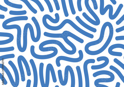 Abstract blue wavy lines on white background seamless pattern vector