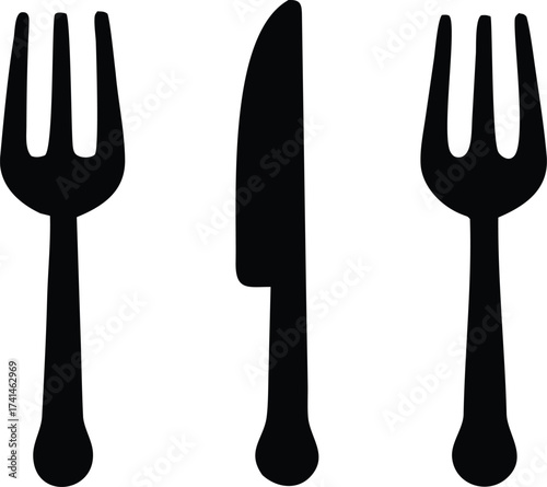 Classic silverware silhouette two forks and one knife for dining and culinary themes restaurant food service icon