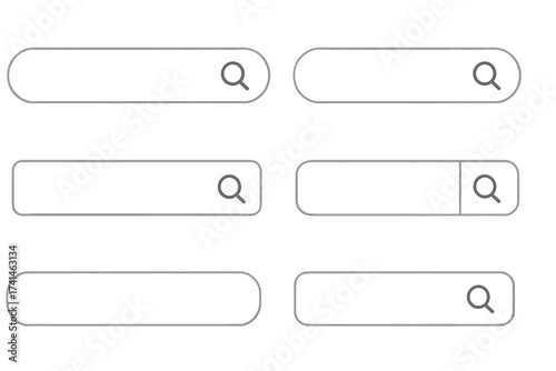 Set of minimalistic clean search bar vector elements, UI template with transparent background, isolated design, modern user interface search boxes set for web and app