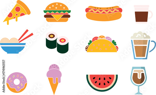 Food flat Illustration Icons set, Food Vector Art Illustration Clipart. set of food Illustration bundle	