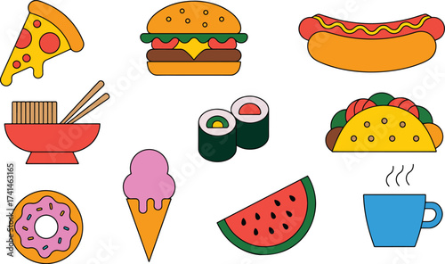 Food flat Illustration Icons set, Food Vector Art Illustration Clipart. set of food Illustration bundle	