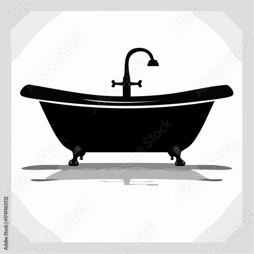 Classic silhouette of a clawfoot bathtub with a faucet and drain, casting a shadow