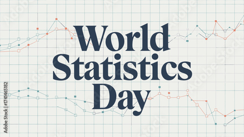 Vector art of world statistics day text overlaid on a grid with fluctuating line graphs, representing data trends and analysis in statistics