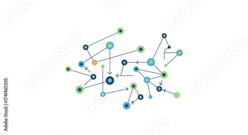 Abstract network of interconnected nodes and lines with arrows.