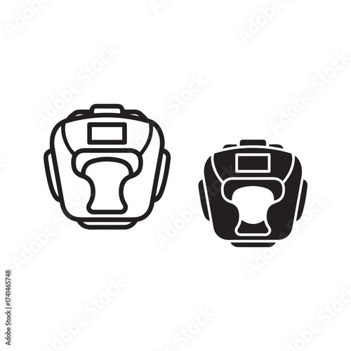 Two boxing headgear icons one outline one filled showing protection for martial arts training and competition