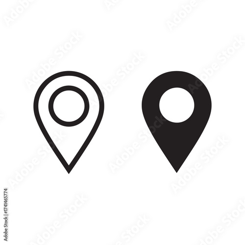 Two location pin icons one outline one solid for navigation and mapping applications