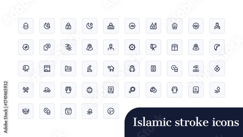 Islamic Icons Set Line Style Vector Illustration Ramadan Kareem Symbols Design Elements