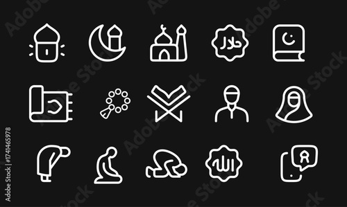 Islamic Icons Set Line Style Vector Illustration Ramadan Kareem Symbols Design Elements