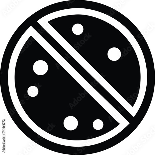 Prohibition symbol icon representing no germs bacteria microbes viruses or contaminants for health safety hygiene and purity concepts