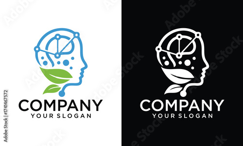 creative Head with brain and leaves continuous one line symbol drawing. Mental health, self care concept icon in linear style. Continuous line vector illustration