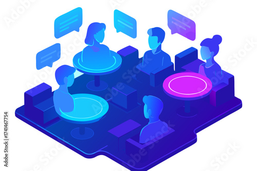 Isometric Illustration of a Collaborative Meeting with Diverse Participants