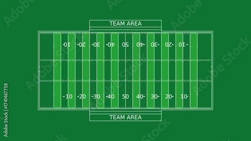 American football field with precise dimensions according to international standards