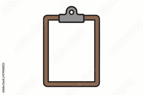 Simple Brown Clipboard with Silver Clip and Empty White Space