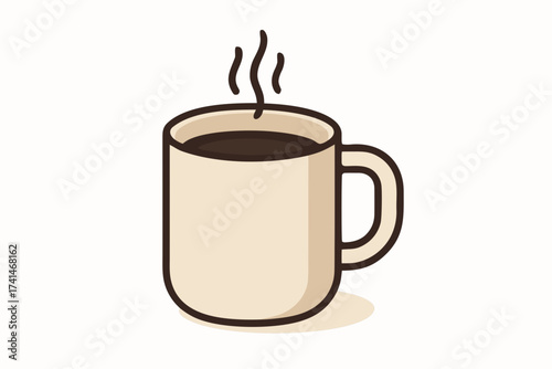 Steaming Coffee Mug with Simple Design and Subtle Shadow Detail