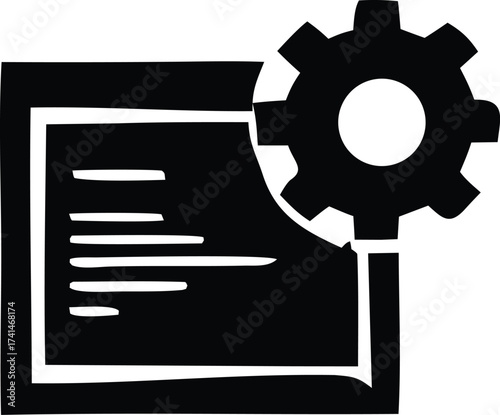 Abstract gear and document icon symbolizing technical operations and workflow management for business and software development