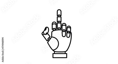 Outlined Robotic Hand with Middle Finger Extended.