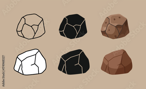 Collection of six hand drawn rocks in various colors and styles
