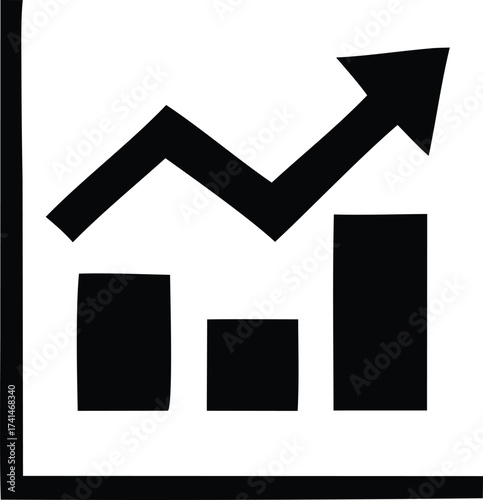 Wallpaper Mural Black and white chart icon showing upward trend with bars and arrow representing growth and success Torontodigital.ca
