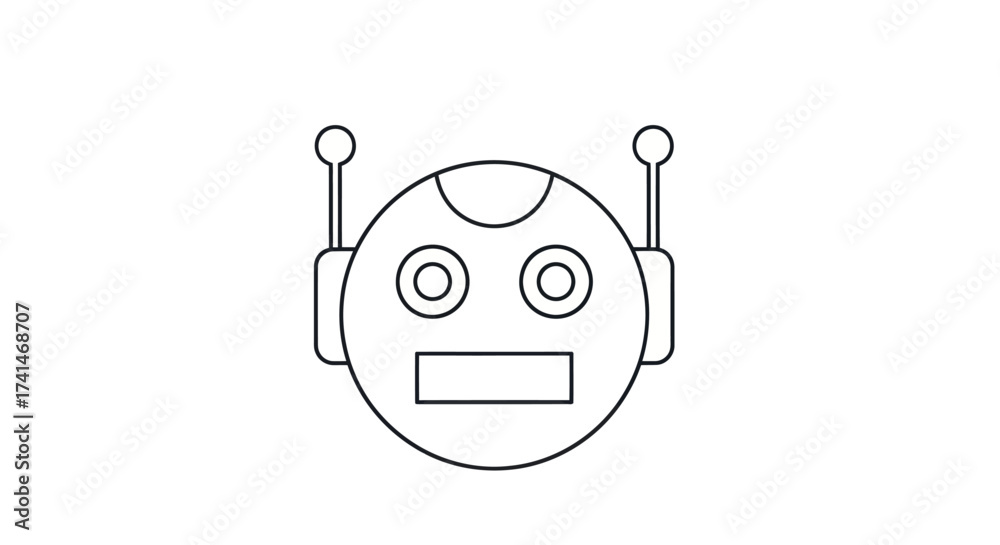 Obraz premium Simple Outline Illustration of a Cartoon Robot Head.