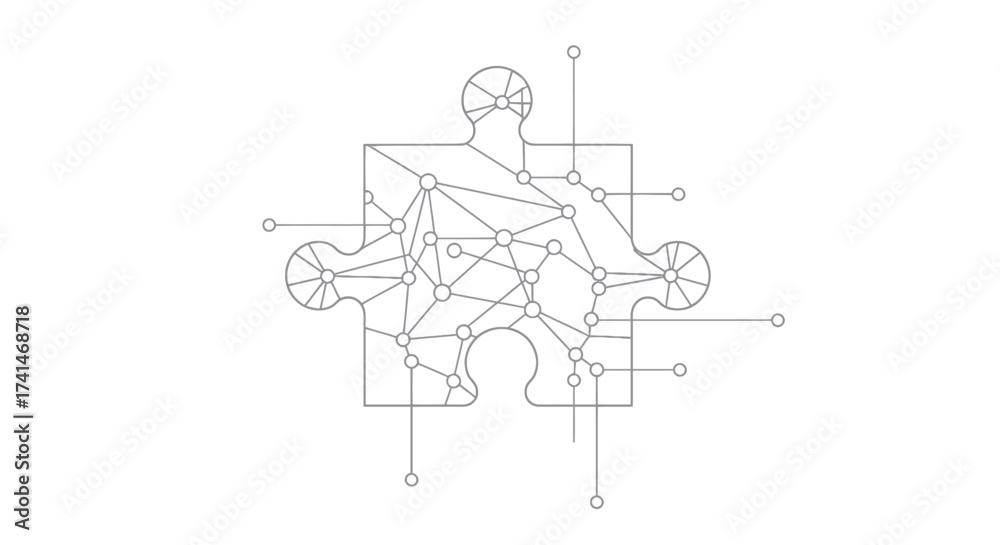 Fototapeta premium Interconnected Puzzle Piece Network: A Conceptual Illustration of Connectivity and Solutions.